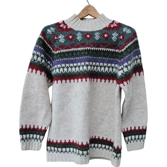 Vtg Moda Int'l 100% Wool Nordic Fair Isle Sweater Womans Medium Skiing Mountain - Picture 1 of 7